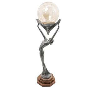 Art Deco Style Nickel Plated & Glass Lamp