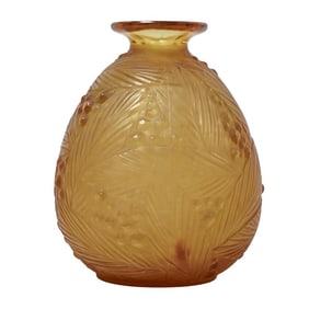 Art Deco Sabino Amber Glass Mimosa Vase