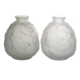 Pair of Espaivet Art Deco Frosted Glass Vases