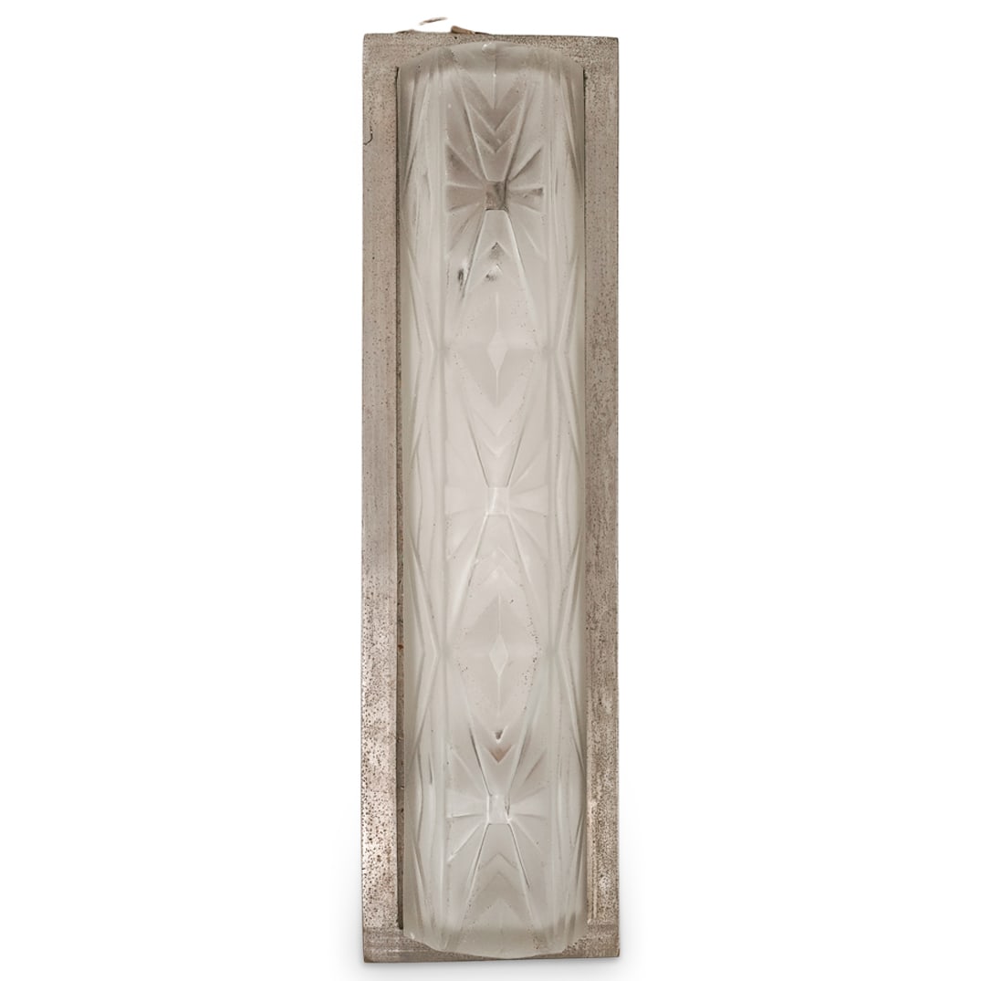 Art Deco Frosted Glass And Silver Metal Wall Sconce (1 of 6)
