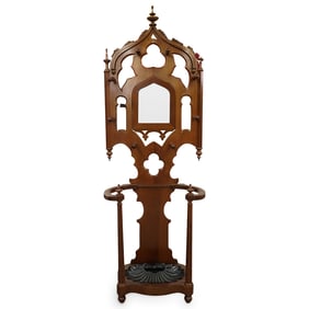 Victorian Eastlake Walnut Mirrored Hall Tree