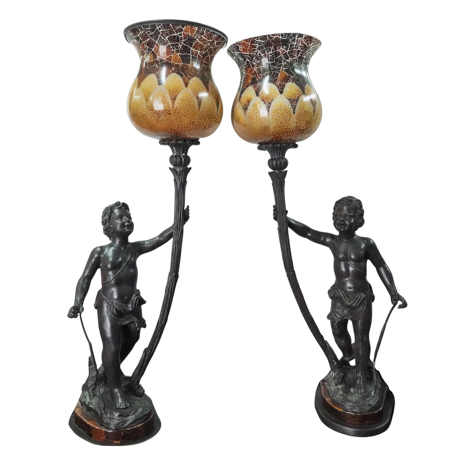 Pair of Vintage Bronze Figural Cherubs Table Lamps (1 of 9)