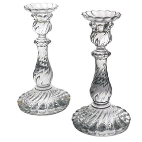 Pair Baccarat Crystal "Bambou" Swirled Candlesticks