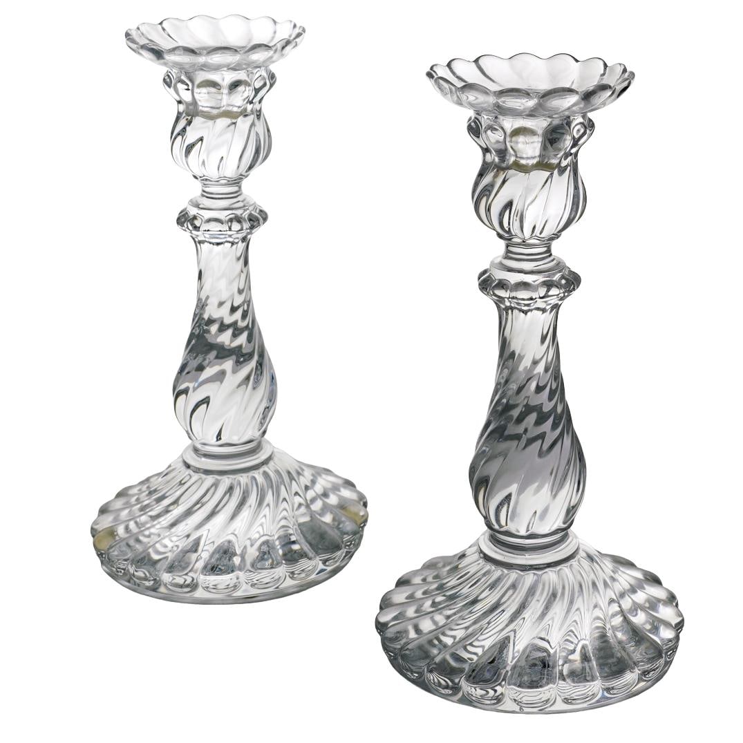 Pair Baccarat Crystal "Bambou" Swirled Candlesticks: Pair Baccarat Crystal "Bambou" Swirled CandlesticksMid 20th Cent., FrancePair of Baccarat clear crystal candlesticks from the "Bambou" pattern, featuring a twisted bamboo-inspired stem and scalloped b