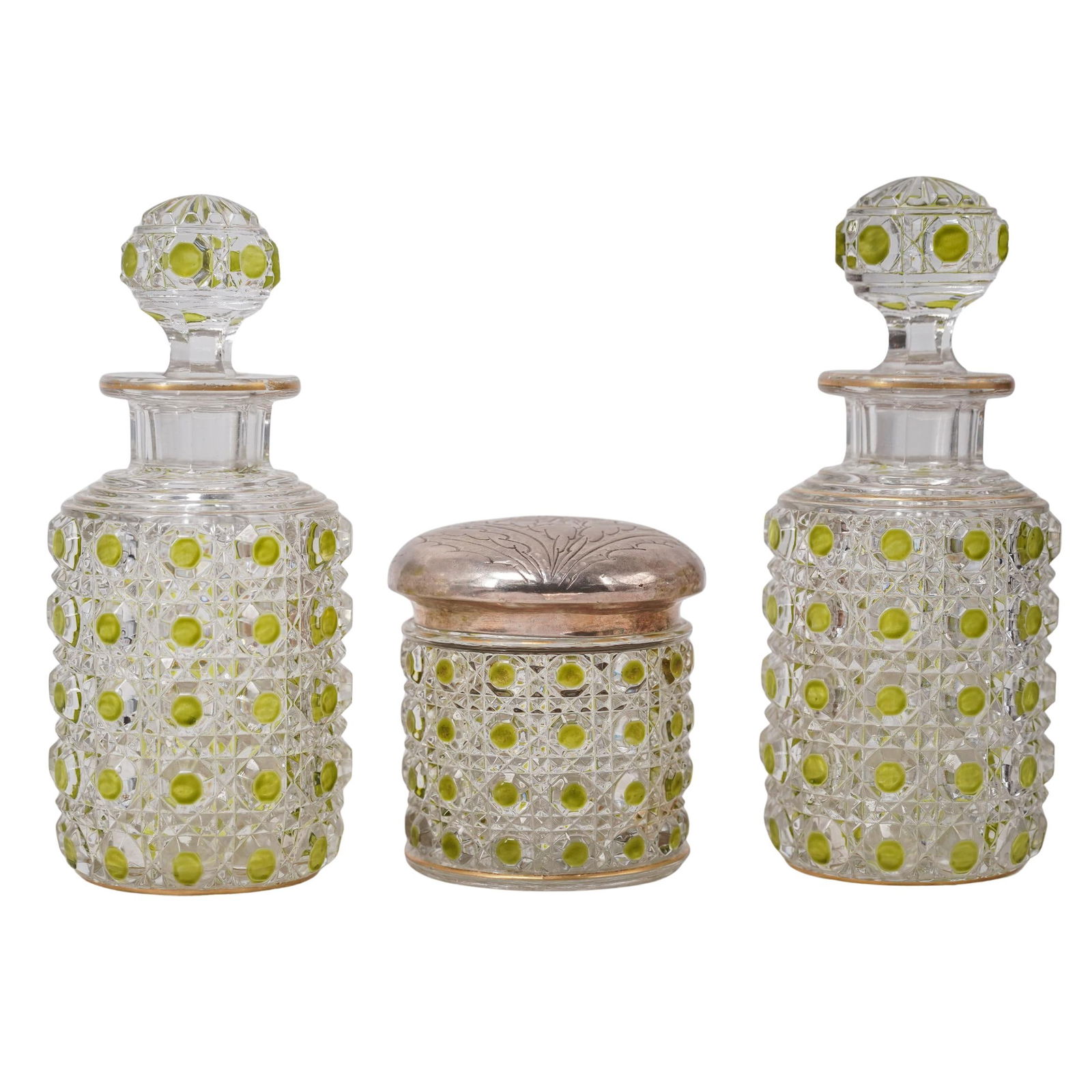 (3 Pc) Antique Baccarat "Diamants Pierreries" Crystal Vanity Set (1 of 8)