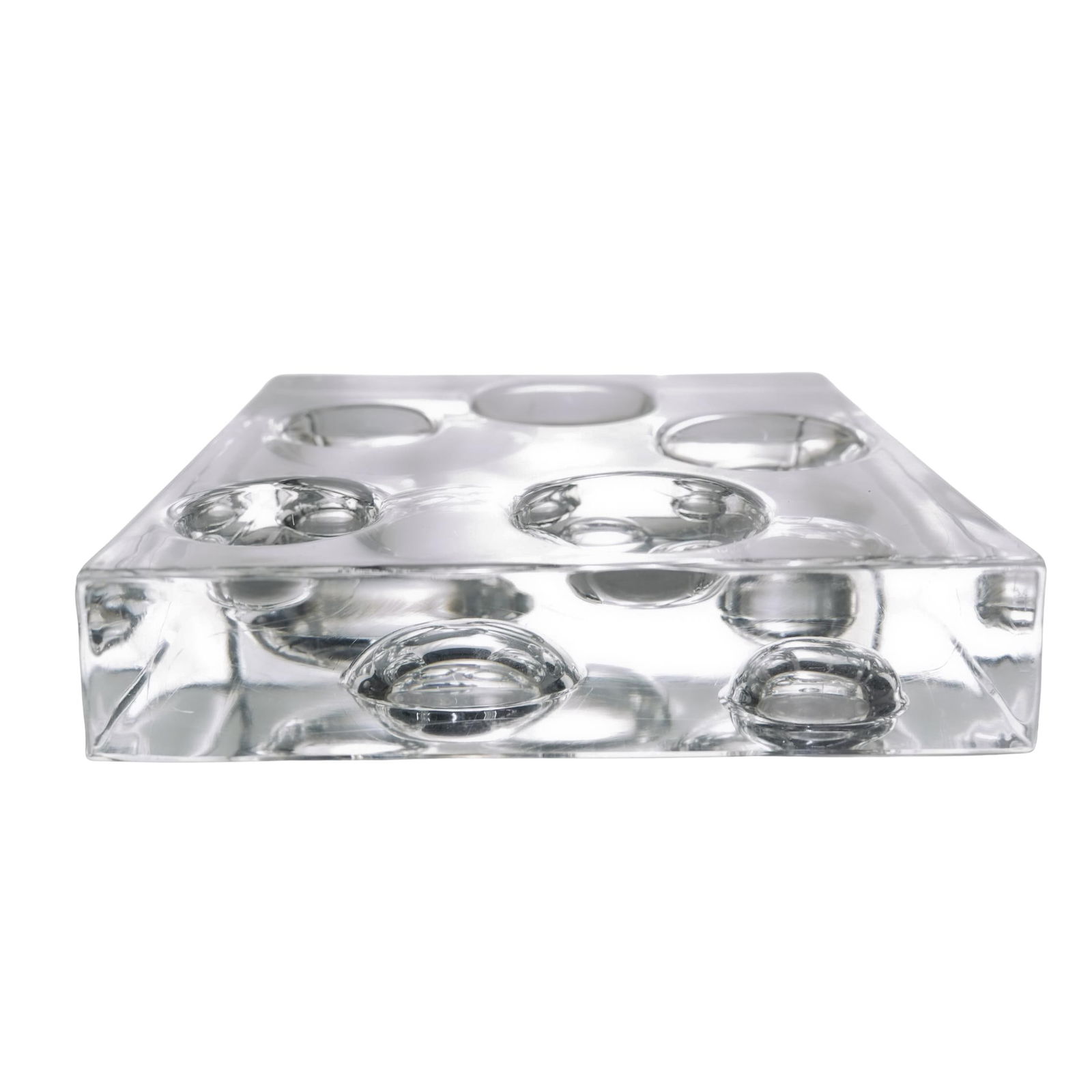 Daum France Bubble Glass Ashtray: Daum France Bubble Glass Ashtray20th century, FranceDaum France glass ashtray with multiple bubble divots in the top and bottom. Marked with engraved "Daum France" on side and also with another signat