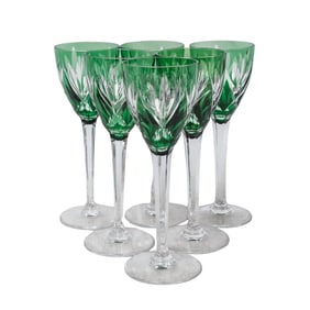 (6 Pc) St. Louis Emerald Crystal Chantilly Hock Wine Glasses