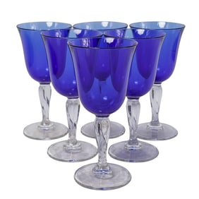 (6 Pc) Cristal d'Arques-Durand Sapphire Blue Wine Glasses