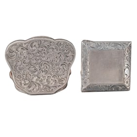 (2pc) Engraved Sterling Silver & 800 Compact Cases