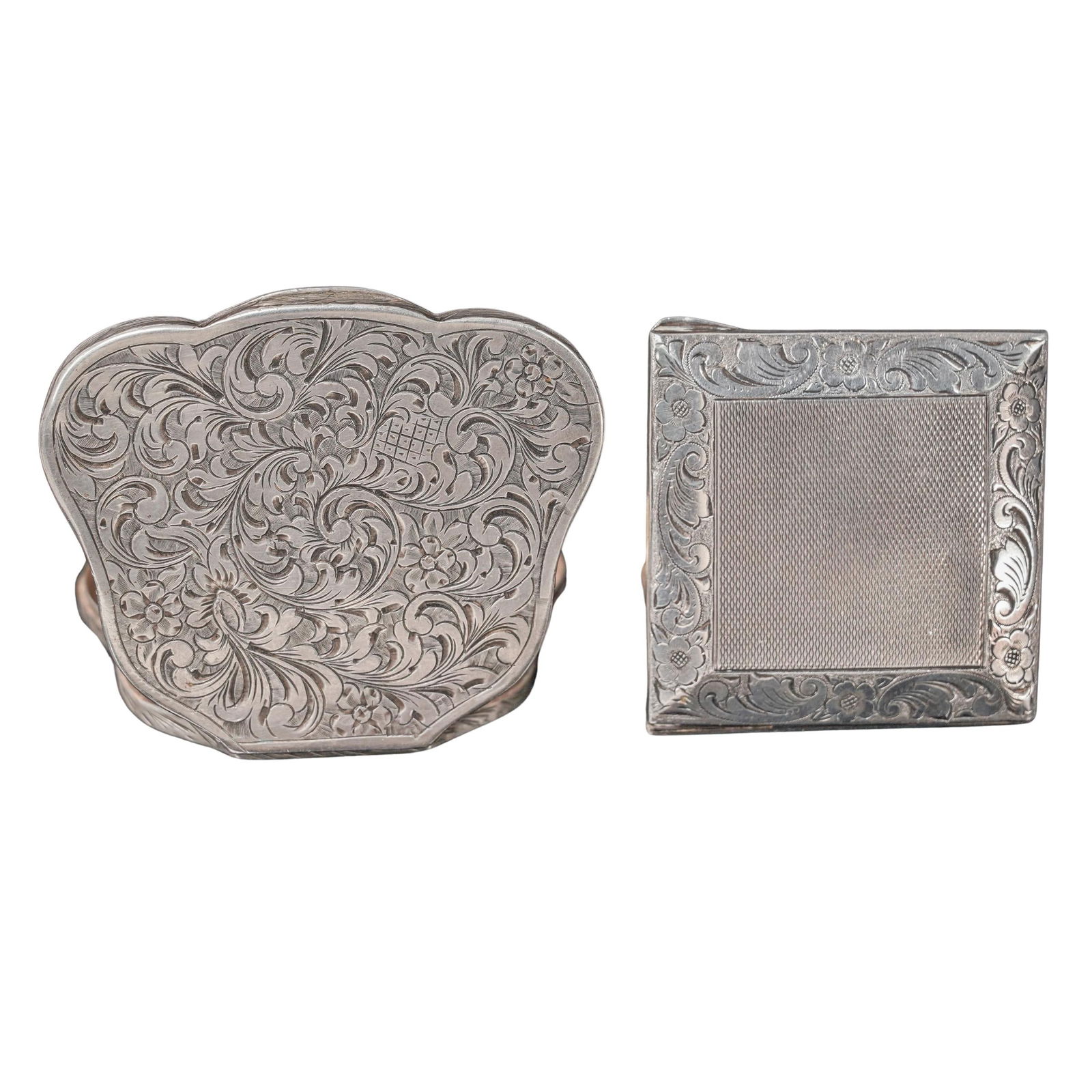 (2pc) Engraved Sterling Silver & 800 Compact Cases (1 of 8)