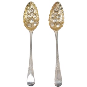 Pair of George III Sterling Silver Berry Serving Spoons