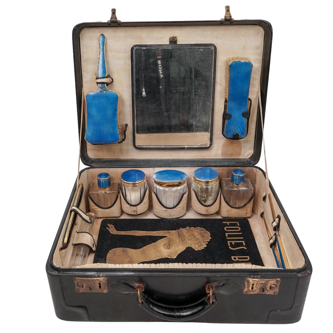 Vintage Gentleman's Guilloche Enamel & Leather Traveling Grooming Kit (1 of 9)