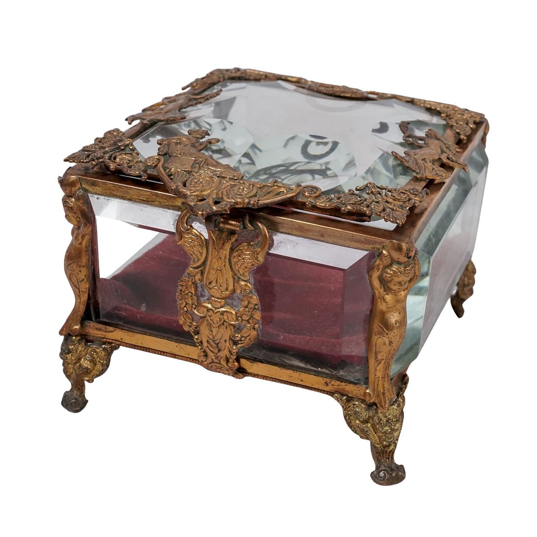 Victorian Beveled Glass And Gilt Spelter Casket Box (1 of 6)