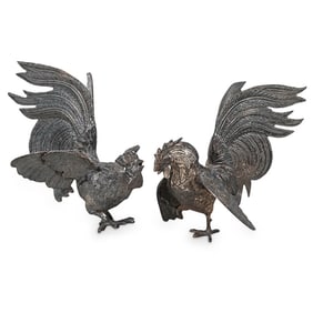 Vintage Silver Plated Fighting Roosters