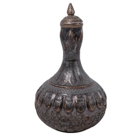 19th Cent. Indo-Persian Silver Lidded Surahi Vessel