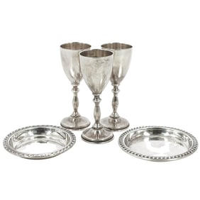 (5 pcs) Sterling Silver Trophy Cups and Saucers