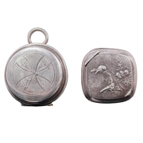 (2 pcs) Antique French Silver Pyx Box & Silver Snuff Box