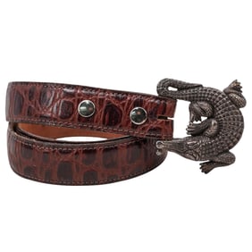 Vintage Kieselstein Style Sterling Silver Crocodile and Leather Belt