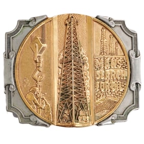Vintage 24K Gold Plated Oil Industry Belt Buckle