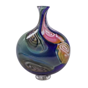 Signed Multicolored Studio Art Glass Vase