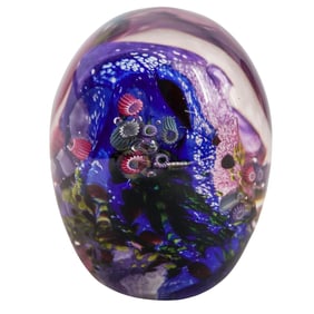 Signed Coral Reef Art Glass Paperweight