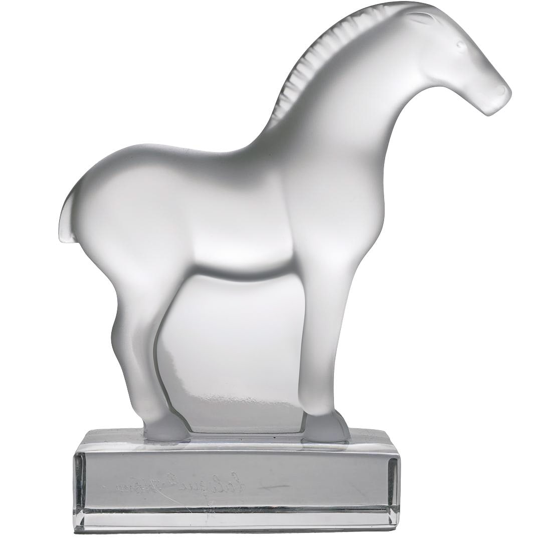 Lalique Frosted Crystal Tang- Style Horse Figurine: Lalique Frosted Crystal Tang- Style Horse FigurineMid to Late 20th Cent.,FranceElegant Lalique France frosted crystal horse figurine, finely modeled with smooth contours and stylized mane. The matte-f