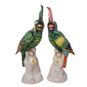 Pair Italian Mildred R. Mottahedeh Large Porcelain Cockatoos