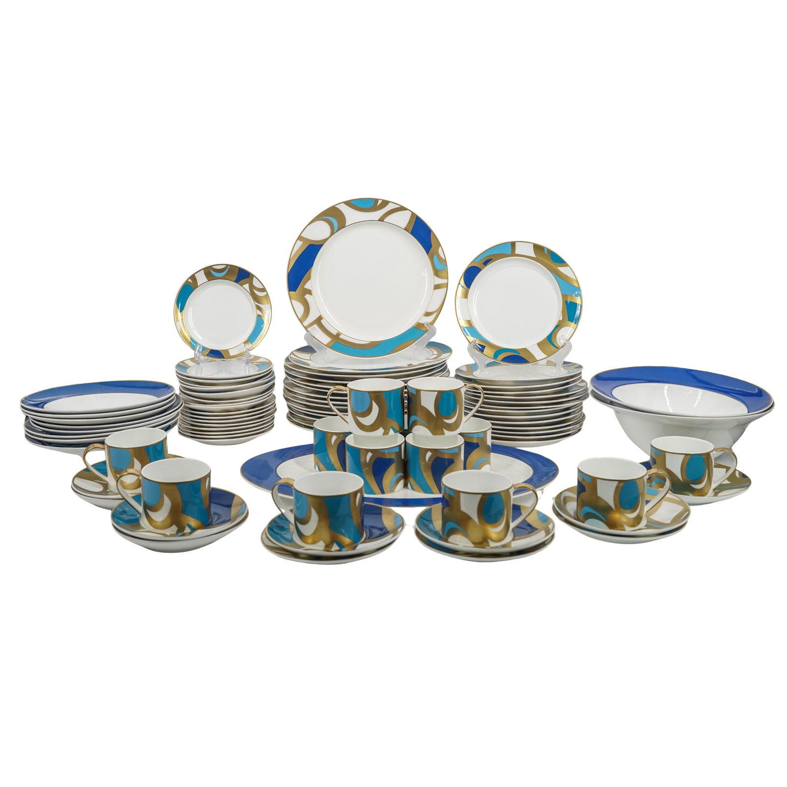 (79 pcs) Diane Von Furstenberg "Dancing Loops" "Lapis" Porcelain Set: (79 pcs) Diane Von Furstenberg "Dancing Loops" "Lapis" Porcelain Set20th century, made in KoreaAn eighty piece set of Diane Von Furstenberg bone china dinnerware in the "Dancing Loops" and "Lapis" pat