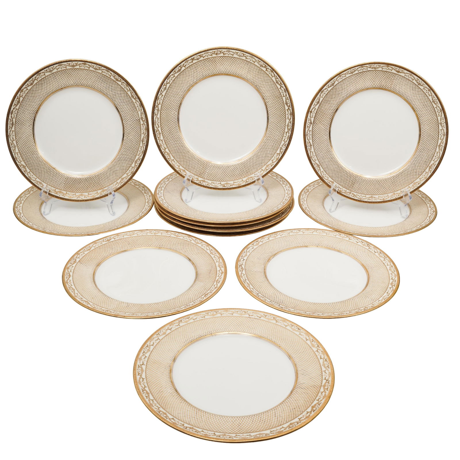 (12pcs) Royal Doulton x Marshall Field & Co. Gilt Porcelain Plates: (12pcs) Royal Doulton x Marshall Field & Co. Gilt Porcelain PlatesEarly 20th century, EnglandA set of twelve porcelain plates by Royal Doulton for Marshall Field and Company. Marked on bottom of each