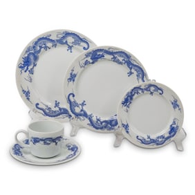 (5pc) Fukagawa for Tiffany & Co. Blue Dragon Porcelain Group