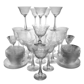 (57 pcs) Floral Cut Crystal Stemware and Dessert Set