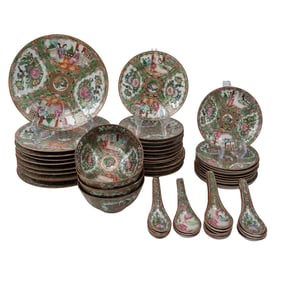 (55pc) Antique Chinese Export Rose Medallion Porcelain Service