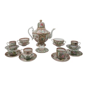 (18pc) Chinese Export Rose Medallion Porcelain Tea And Demitasse Group