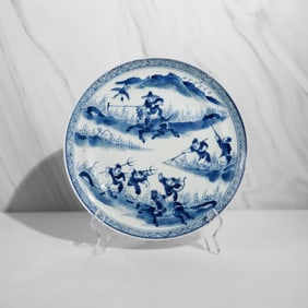 Chinese Canton Export Blue and White Porcelain Plate