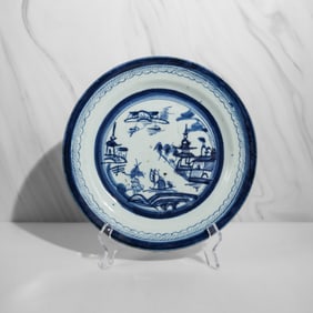 Early Chinese Canton Export Blue and White Porcelain Plate
