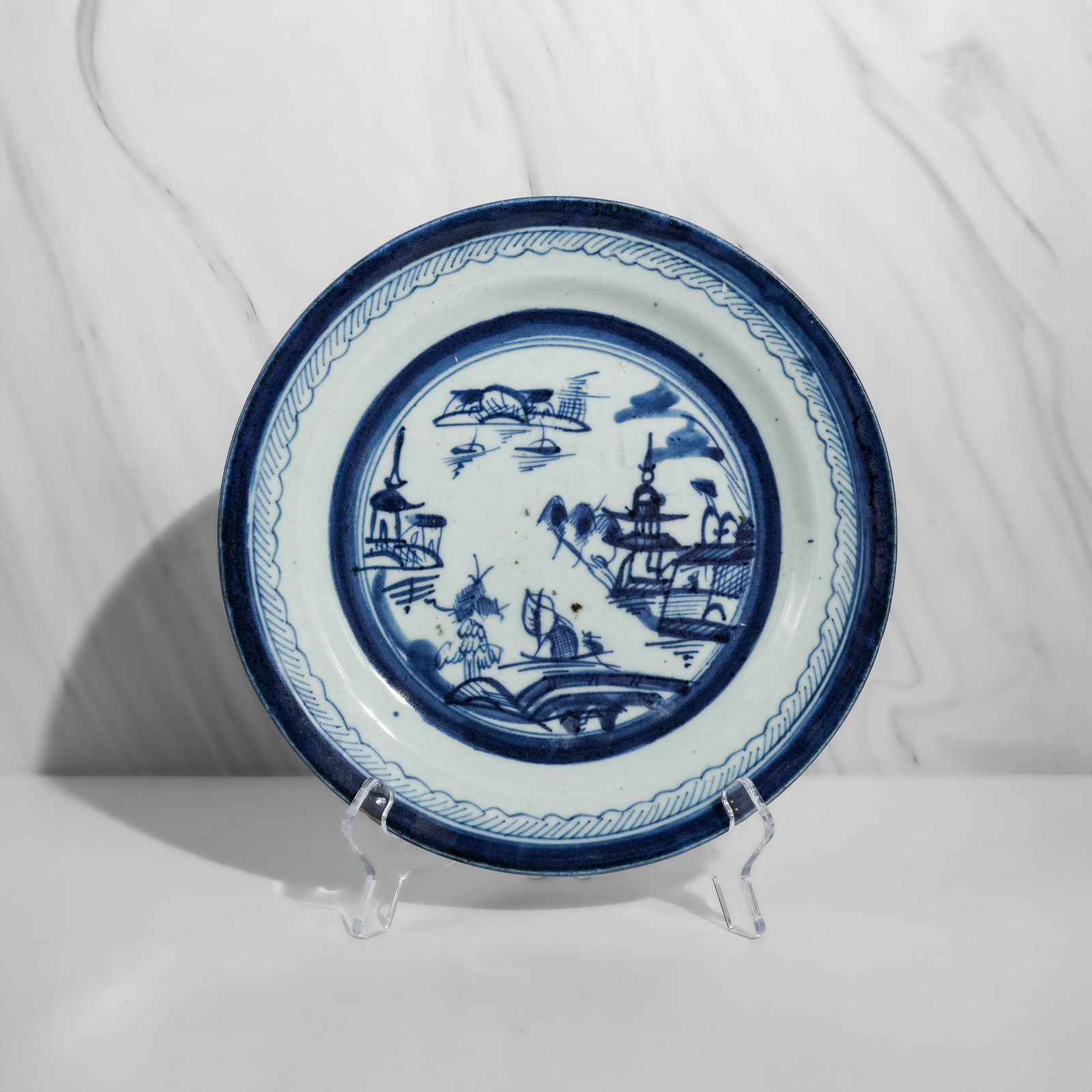 Early Chinese Canton Export Blue and White Porcelain Plate (1 of 5)