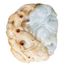 Antique Chinese Carved Jade Fisherman's Pendant