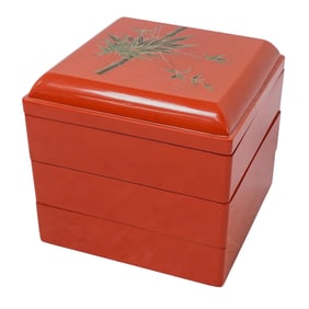 Vintage Japanese Lacquered Bamboo Jubako Box