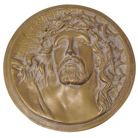 Vintage Jesus Christ Relief Brass Wall Plaque