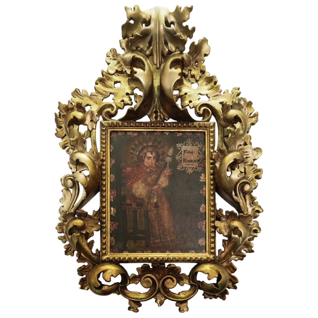 Cuzco School Style "Nino Hilandero" & Carved Giltwood Frame (1 of 4)