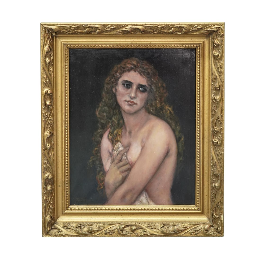 D. Ransi (European, 20th cent.) Nude Portrait Oil on Canvas Painting: D. Ransi (European, 20th cent.) Nude Portrait Oil on Canvas Painting 20th century, European A oil on canvas painting of a nude female with golden hair by artist D. Ransi (European, 20th century). Sign