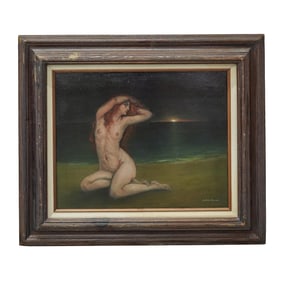 Signed Oil on Canvas Reclining Female Nude Painting