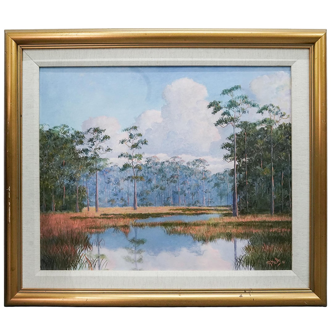 Richard Kelly (American, b. 1951) Florida Highwaymen Oil on Canvas Landscape: Richard Kelly (American, b. 1951) Florida Highwaymen Oil on Canvas Landscape1990, AmericanA Florida Highwaymen oil on canvas landscape of Old Florida by Richard Kelly (American, b. 1951). Signed by ar