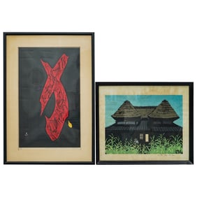(2 pcs) Haku Maki and Mitsuhiro Unno Woodblock Prints