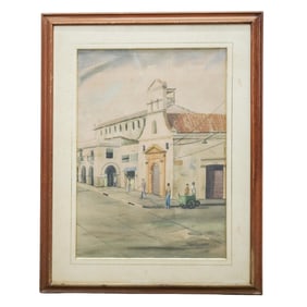 Signed "Mier Rojas" Street Scene Watercolor on Paper