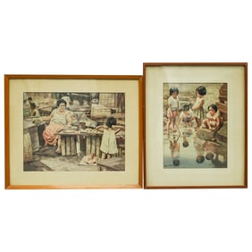 (2pc) Max Lalata (Filipino b. 1914) Street Scene Watercolors