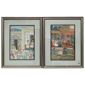 (2 pcs) Indo-Persian Mughal Painting on Silk