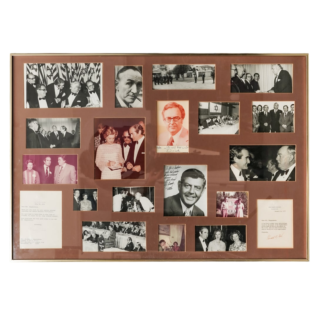 Historical Collage for Jewish National Fund Signed by Gerald and Betty Ford: Historical Collage for Jewish National Fund Signed by Gerald and Betty Fordcirca 1970s-1980s, USAA historical collage featuring photos and letters. Two letters are for the Jewish National Fund and are