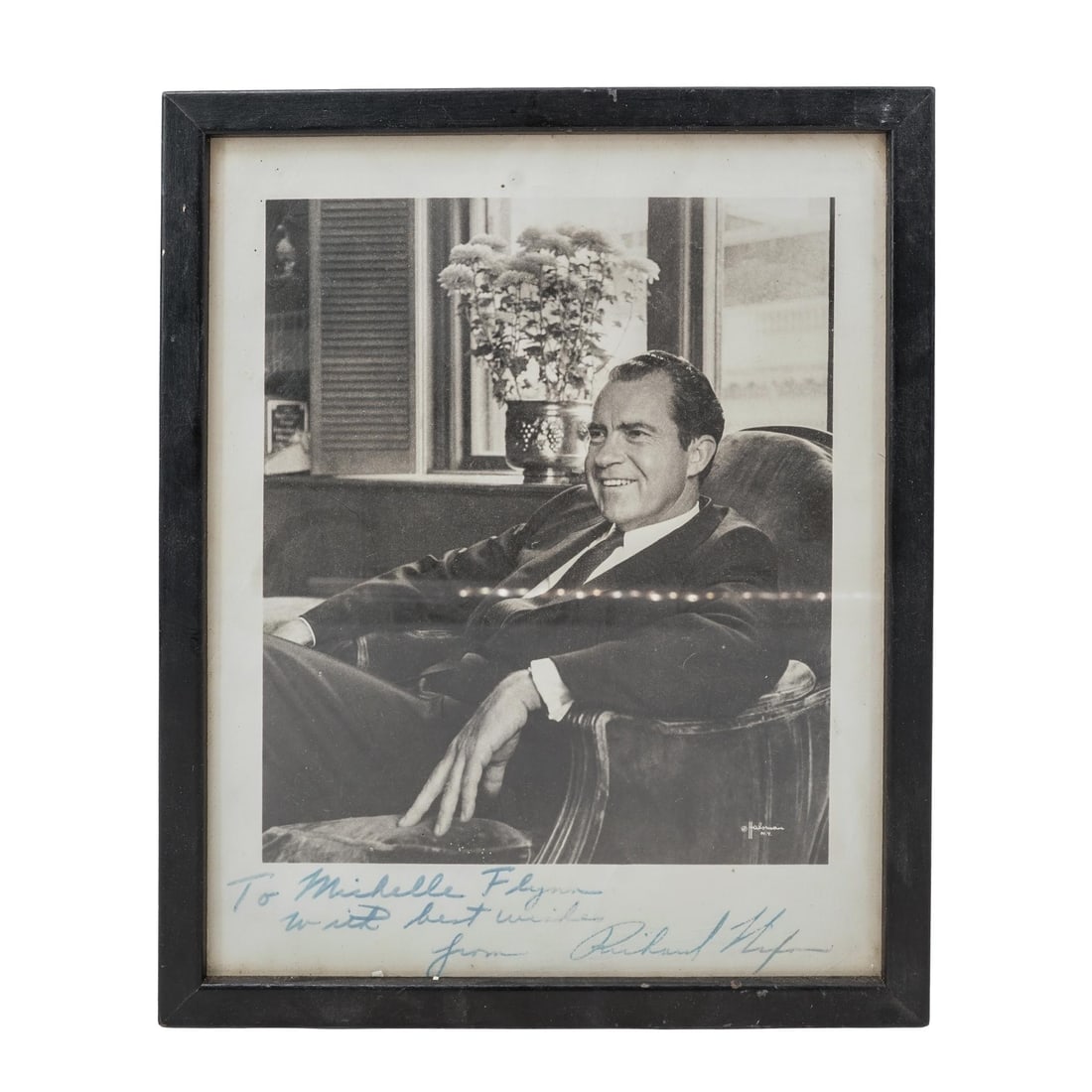 Vintage Autographed Richard M Nixon Photograph: Vintage Autographed Richard M Nixon Photograph20th century, USAA vintage Richard M Nixon (American, 1913-1994) portrait photograph print with autographed dedication reading "To Michelle Flynn with bes
