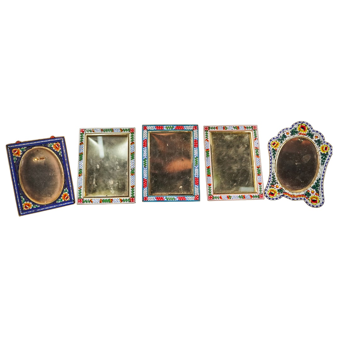 (5 Pc) Vintage Italian Micro Mosaic Brass Picture Frames: (5 Pc) Vintage Italian Micro Mosaic Brass Picture FramesMid-Late 20th century, Italy(5 Pc) Lot of Vintage Italian Micro Mosaic Brass Picture Frames , Mid 20th century , Made with small pieces of color